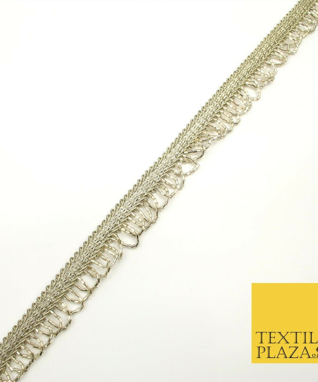 Tinted Gold Glass Beaded Swag Tassel Drop Loop Trimming Ribbon Border Lace X316