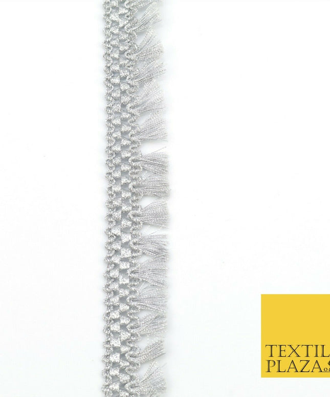 SILVER Mini Tassels Indian Woven Glitter Trim Ribbon Border Lace Ethnic X265