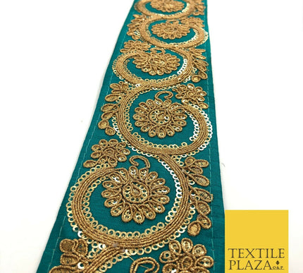 JADE TEAL Fancy Flower Swirls Zari Sequin Trimming Border Indian Ethnic (X68)
