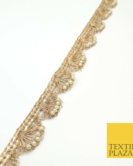 Light Gold Pearl Swag Trimming Border Indian Ethnic Pankhi Gota Scallop X307