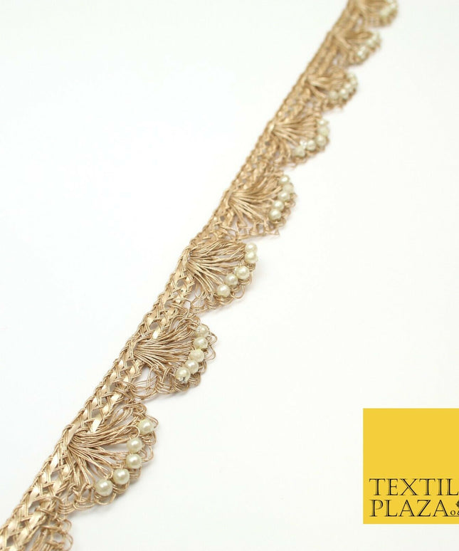 Light Gold Pearl Swag Trimming Border Indian Ethnic Pankhi Gota Scallop X307