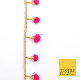HOT PINK Pom Pom Tassels Indian Woven Gold Trim Ribbon Border Lace Ethnic X261