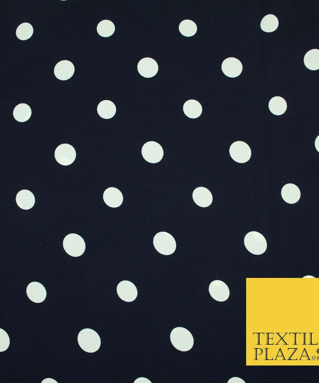 Navy Blue Ivory Spot Polka Dot Printed 100% Polyester Peachskin Dress Fabric1953