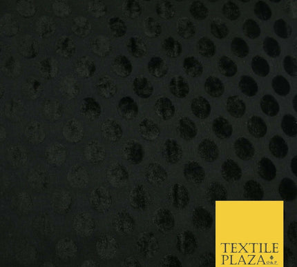 BLACK Velvet Spotted Polka Dot Devore Jersey Fabric Material Dress Craft 1960