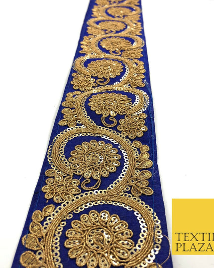 ROYAL BLUE Fancy Flower Swirls Zari Sequin Trimming Border Indian Ethnic (X69)