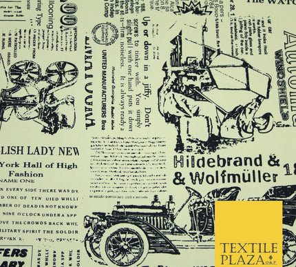 Cream Historic Classic Script Vintage 100% COTTON CANVAS Print Fabric Craft 2285