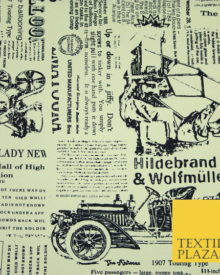 Cream Historic Classic Script Vintage 100% COTTON CANVAS Print Fabric Craft 2285