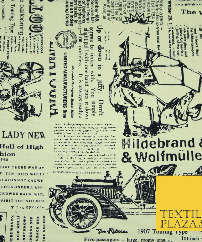 Cream Historic Classic Script Vintage 100% COTTON CANVAS Print Fabric Craft 2285
