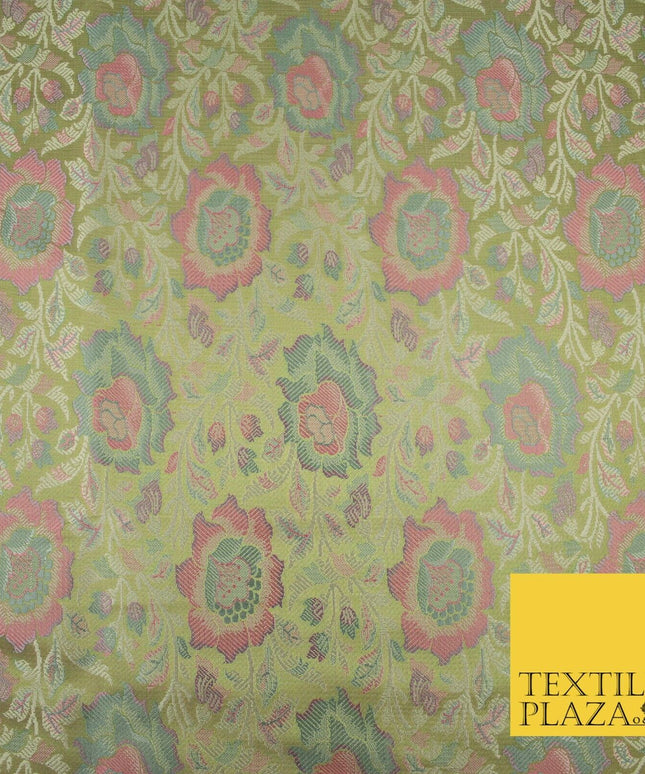 Green Luxury Ornate Floral PURE Benarsi Brocade Woven Fine Dress FabricFancy1762
