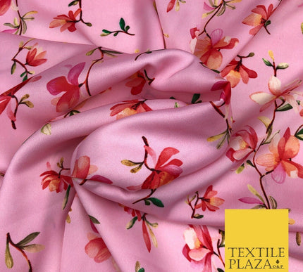 Bubblegum Pink Floral Silky Digital Print Satin Crepe Dress Fabric Trendy I1075