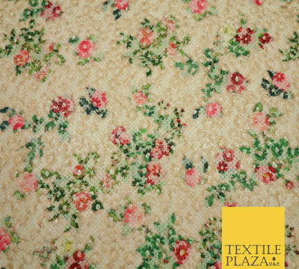 Peach Floral Digital Printed Embroidered Net Lace Dress Fabric Fashion 1763