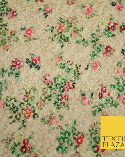 Peach Floral Digital Printed Embroidered Net Lace Dress Fabric Fashion 1763