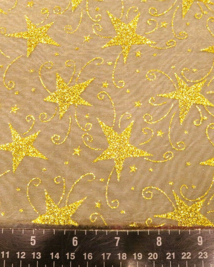 Glitter Star Organdi (Organza) Christmas Fabric 100% Nylon - GOLD RE49