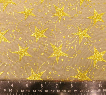 Glitter Star Organdi (Organza) Christmas Fabric 100% Nylon - GOLD RE49