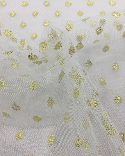 Sparkle Spot Print Mesh Fabric - 100% Polyester- Per Metre - GOLD/WHITE - RE88