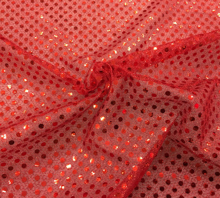6mm Sequin Hologram Fabric - Shiny Sparkly Fancy Dress Dance - Per Metre - RED