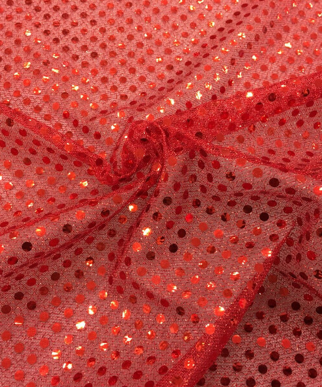 6mm Sequin Hologram Fabric - Shiny Sparkly Fancy Dress Dance - Per Metre - RED