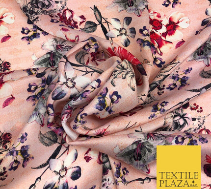 Pink Floral Watercolour Silky DigitalPrint Satin Crepe Dress Fabric Trendy I1082