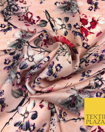 Pink Floral Watercolour Silky DigitalPrint Satin Crepe Dress Fabric Trendy I1082