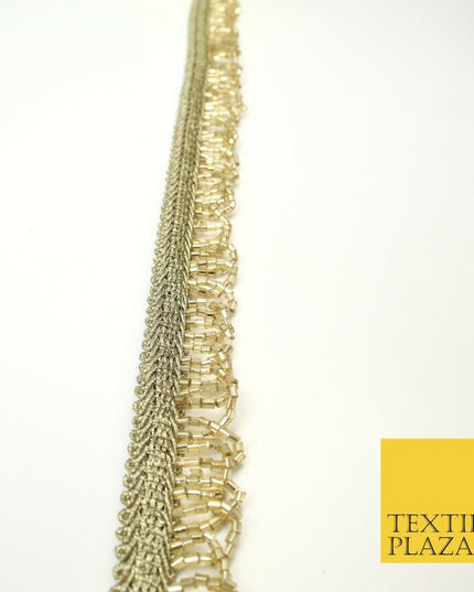 Light Gold Glass Beaded Swag Tassel Drop Loop Trimming Ribbon Border Lace X313