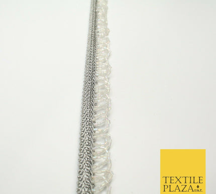 Silver Pearl Glass Beaded Swag Tassel Drop Loop Trimming Ribbon Border Lace X318