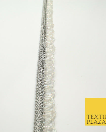 Silver Pearl Glass Beaded Swag Tassel Drop Loop Trimming Ribbon Border Lace X318
