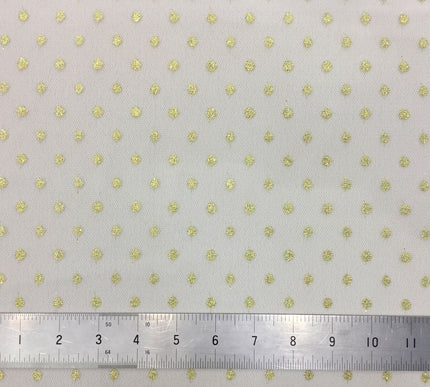 Sparkle Spot Print Mesh Fabric - 100% Polyester- Per Metre - GOLD/WHITE - RE88