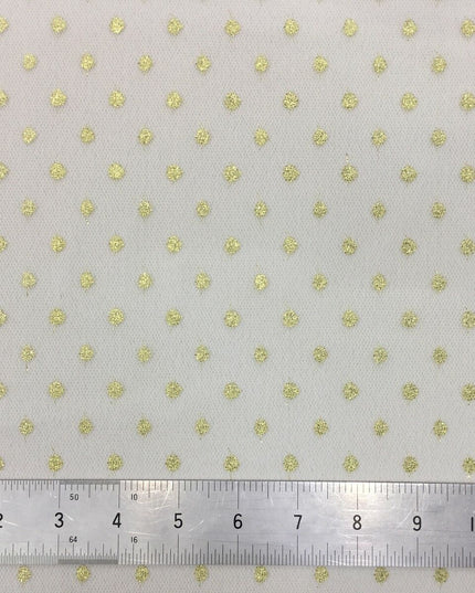 Sparkle Spot Print Mesh Fabric - 100% Polyester- Per Metre - GOLD/WHITE - RE88