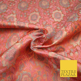 Peach Luxury Ornate Floral PURE Benarsi Brocade Woven Fine Dress FabricFancy1761