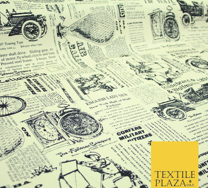 Cream Historic Classic Script Vintage 100% COTTON CANVAS Print Fabric Craft 2285