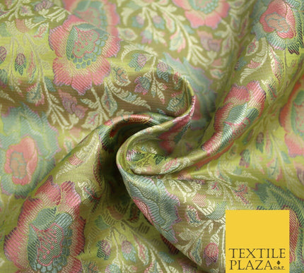 Green Luxury Ornate Floral PURE Benarsi Brocade Woven Fine Dress FabricFancy1762
