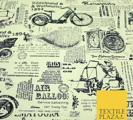 Cream Historic Classic Script Vintage 100% COTTON CANVAS Print Fabric Craft 2285