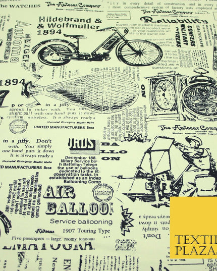 Cream Historic Classic Script Vintage 100% COTTON CANVAS Print Fabric Craft 2285