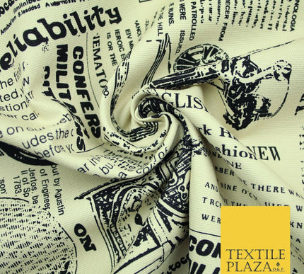 Cream Historic Classic Script Vintage 100% COTTON CANVAS Print Fabric Craft 2285