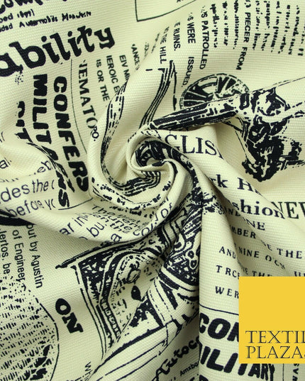 Cream Historic Classic Script Vintage 100% COTTON CANVAS Print Fabric Craft 2285