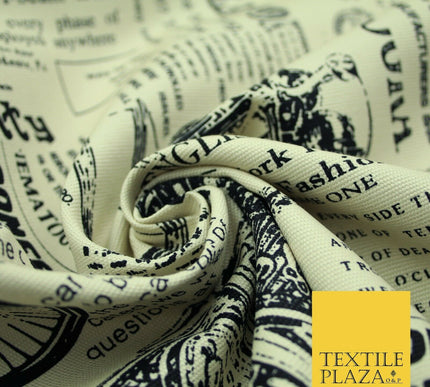 Cream Historic Classic Script Vintage 100% COTTON CANVAS Print Fabric Craft 2285