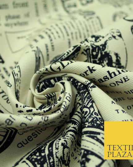 Cream Historic Classic Script Vintage 100% COTTON CANVAS Print Fabric Craft 2285