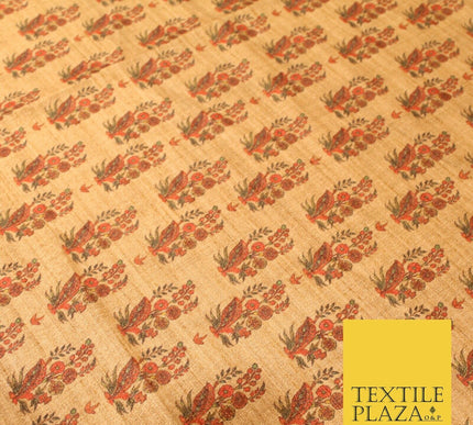 Indian Kalamkari Tapestry Small Digital Print Faux Raw Silk Dress Fabric 3020