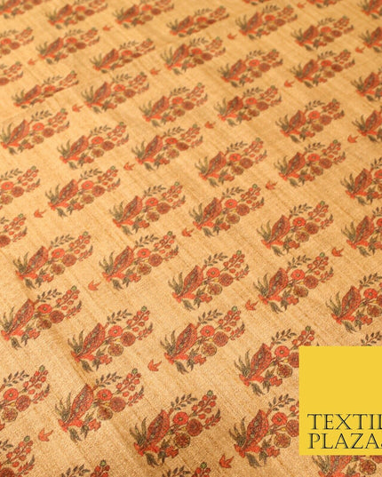 Indian Kalamkari Tapestry Small Digital Print Faux Raw Silk Dress Fabric 3020