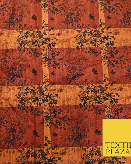 Brick Terracotta Maroon Check Arty Digital Print Faux Raw Silk Dress Fabric 3009
