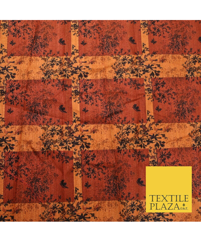 Brick Terracotta Maroon Check Arty Digital Print Faux Raw Silk Dress Fabric 3009