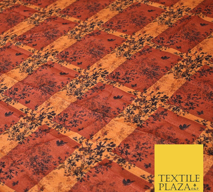 Brick Terracotta Maroon Check Arty Digital Print Faux Raw Silk Dress Fabric 3009