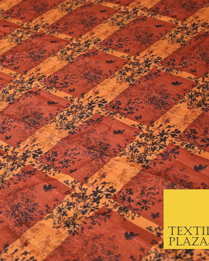 Brick Terracotta Maroon Check Arty Digital Print Faux Raw Silk Dress Fabric 3009