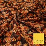 Chocolate Brown Small Floral Retro Digital Print Faux Raw Silk Dress Fabric 3005