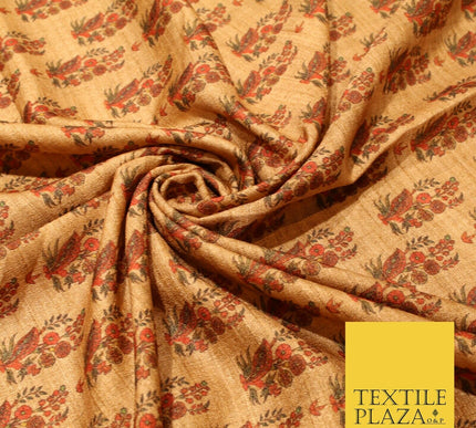 Indian Kalamkari Tapestry Small Digital Print Faux Raw Silk Dress Fabric 3020