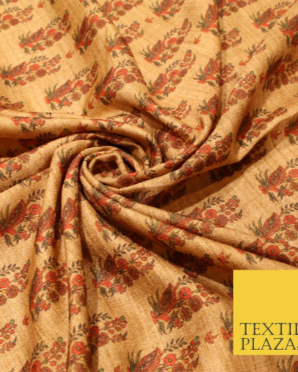 Indian Kalamkari Tapestry Small Digital Print Faux Raw Silk Dress Fabric 3020