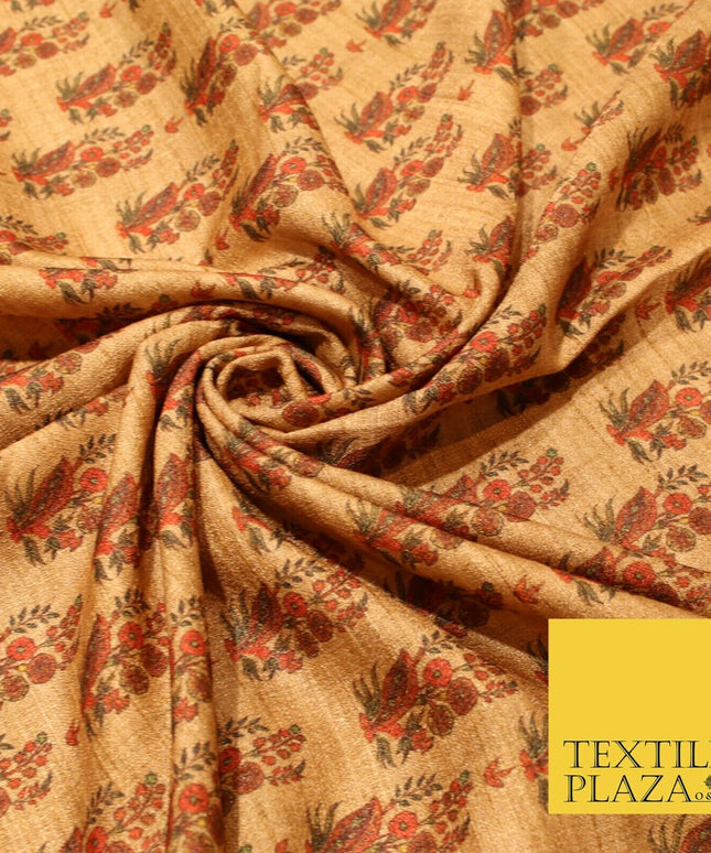 Indian Kalamkari Tapestry Small Digital Print Faux Raw Silk Dress Fabric 3020
