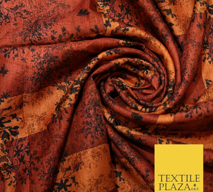 Brick Terracotta Maroon Check Arty Digital Print Faux Raw Silk Dress Fabric 3009