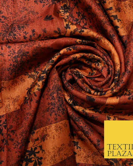 Brick Terracotta Maroon Check Arty Digital Print Faux Raw Silk Dress Fabric 3009