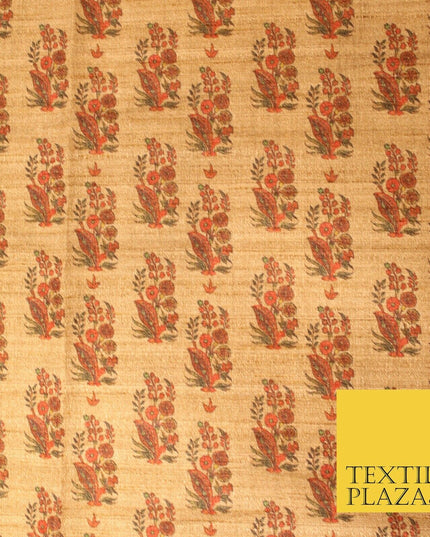 Indian Kalamkari Tapestry Small Digital Print Faux Raw Silk Dress Fabric 3020